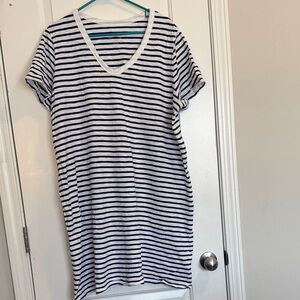 Universal Thread Navy and White Striped V-Neck T-Shirt Dress